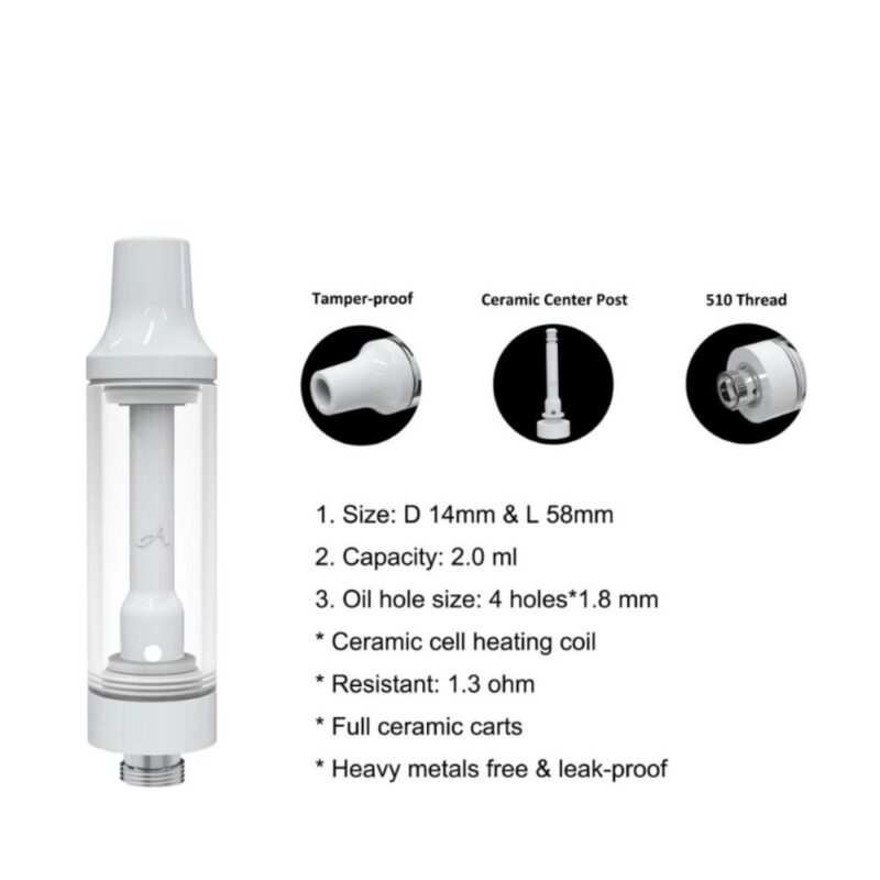 Full Ceramic 2ml Vape Cartridge – Press Top - Image 4