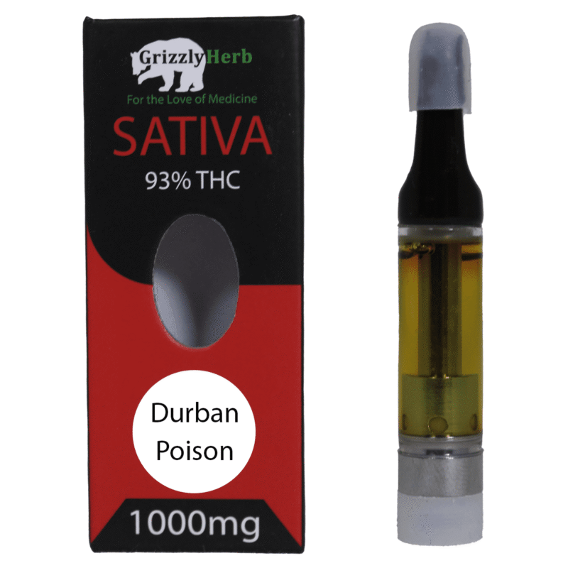 Durban Poison Strain Vape Cartridge – 93% THC 1000mg – Grizzly Herb